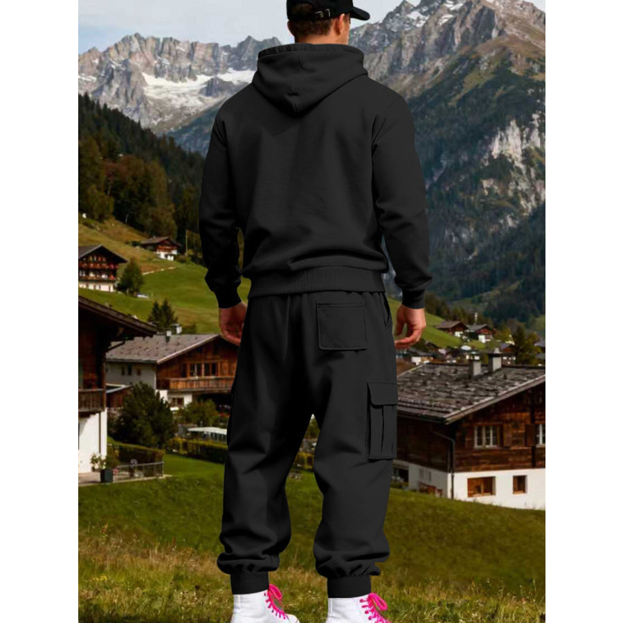 Men’s Full Size Kangaroo Pocket Hoodie and Sweatpants Two-Piece Set Plus Apparel Accessories