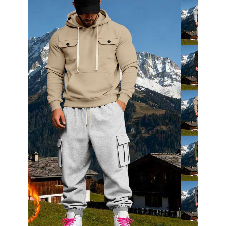 Men’s Full Size Kangaroo Pocket Hoodie and Sweatpants Two-Piece Set Plus Apparel Accessories