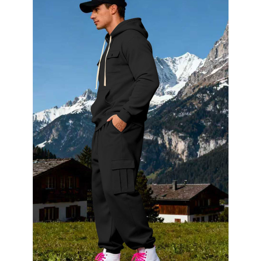 Men’s Full Size Kangaroo Pocket Hoodie and Sweatpants Two-Piece Set Plus Apparel Accessories