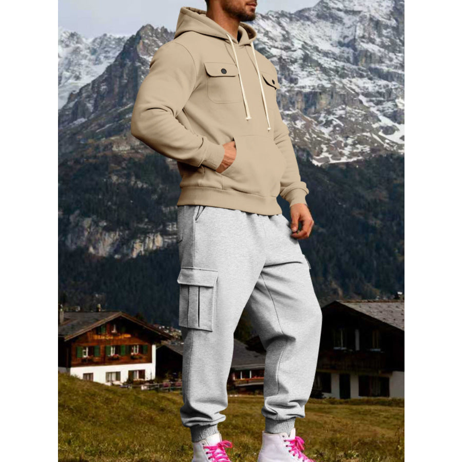 Men’s Full Size Kangaroo Pocket Hoodie and Sweatpants Two-Piece Set Plus Apparel Accessories