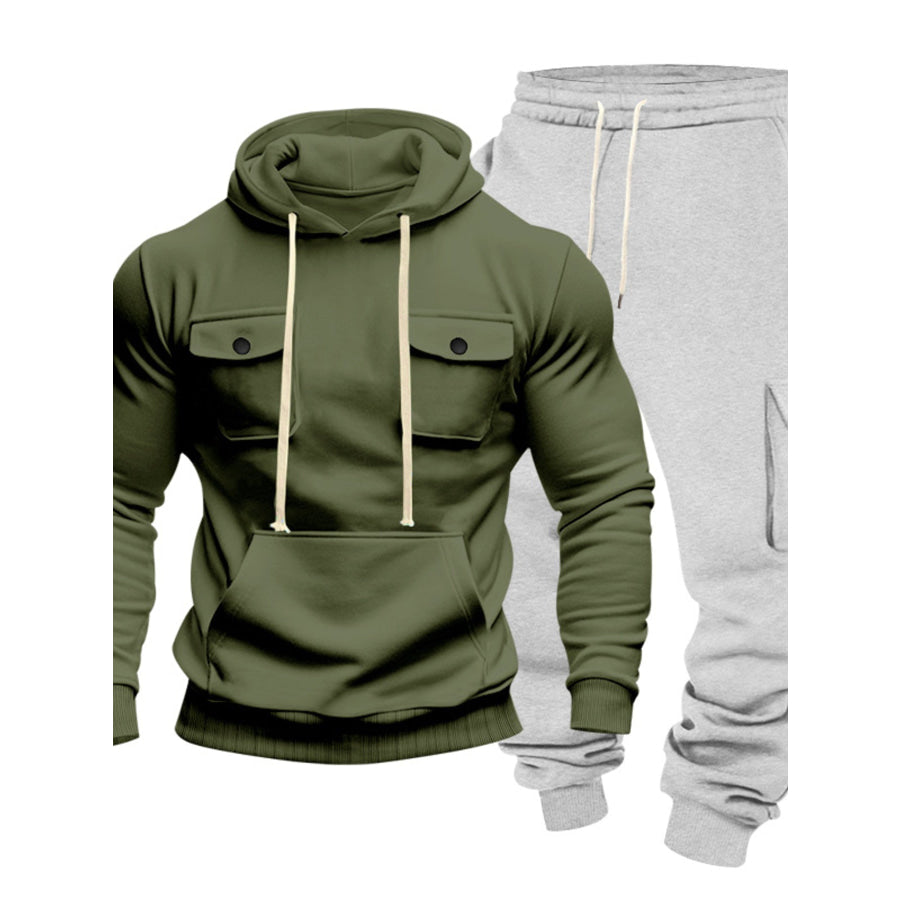 Men’s Full Size Kangaroo Pocket Hoodie and Sweatpants Two-Piece Set Plus Apparel Accessories