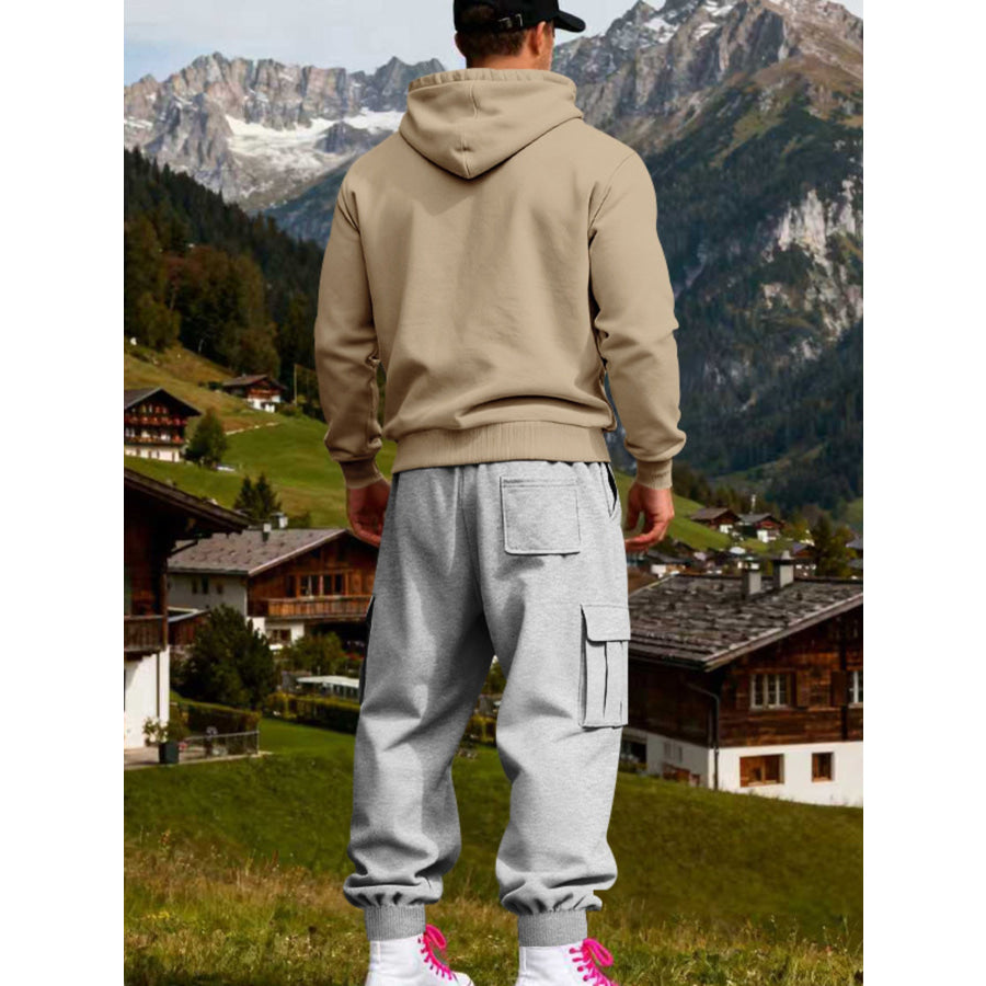 Men’s Full Size Kangaroo Pocket Hoodie and Sweatpants Two-Piece Set Plus Apparel Accessories