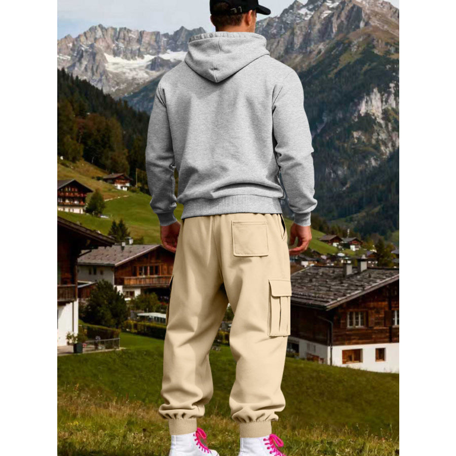 Men’s Full Size Kangaroo Pocket Hoodie and Sweatpants Two-Piece Set Plus Apparel Accessories