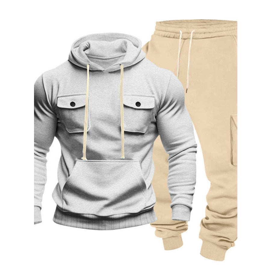 Men’s Full Size Kangaroo Pocket Hoodie and Sweatpants Two-Piece Set Plus Apparel Accessories