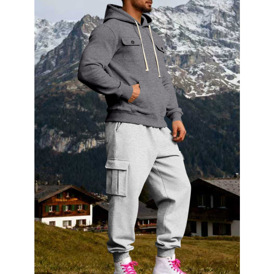 Men’s Full Size Kangaroo Pocket Hoodie and Sweatpants Two-Piece Set Plus Dark Gray / S Apparel Accessories