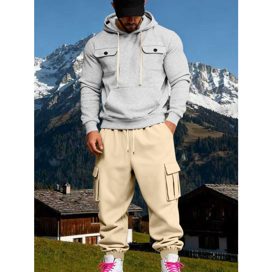 Men’s Full Size Kangaroo Pocket Hoodie and Sweatpants Two-Piece Set Plus Gray / S Apparel Accessories