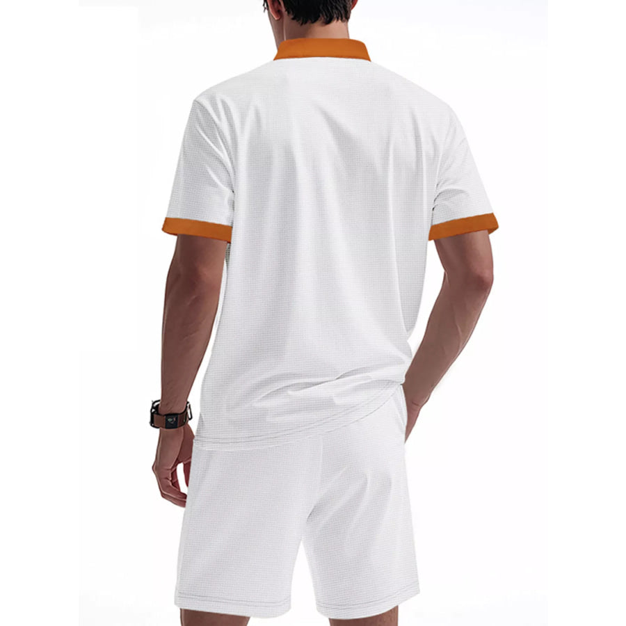 Men’s Full Size Lace-Up Collar Casual Top and Shorts Set Plus Size Apparel and Accessories