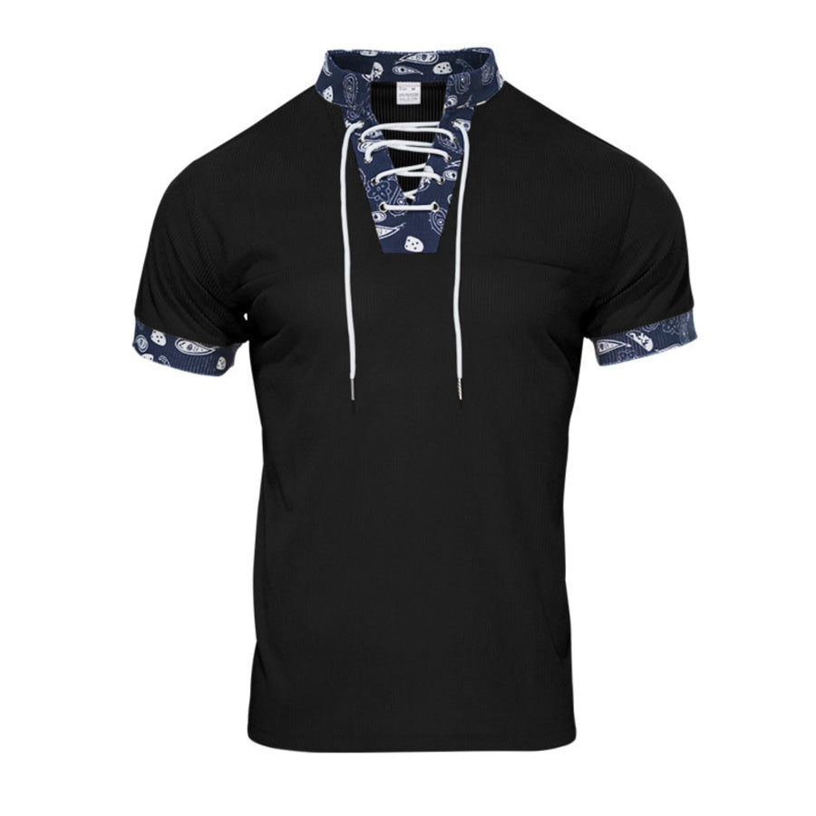Men’s Full Size Lace-Up Collar T-Shirt Plus Size Apparel and Accessories