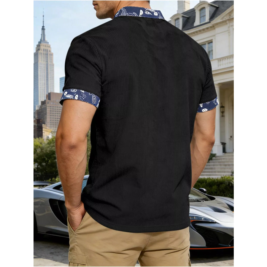 Men’s Full Size Lace-Up Collar T-Shirt Plus Size Apparel and Accessories