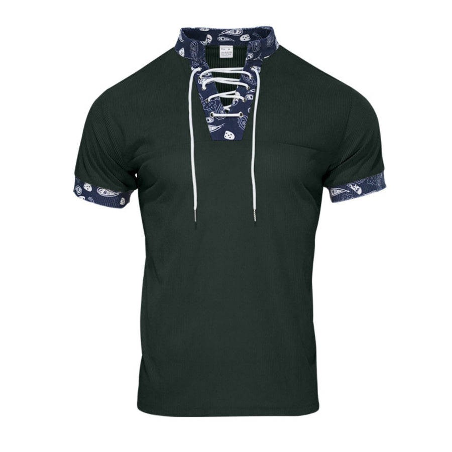 Men’s Full Size Lace-Up Collar T-Shirt Plus Size Army Green / S Apparel and Accessories