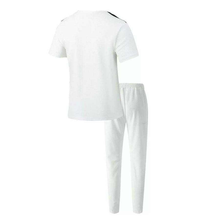 Men’s Full Size Lace-Up Front Top and Pants Casual Set Plus Size Apparel and Accessories