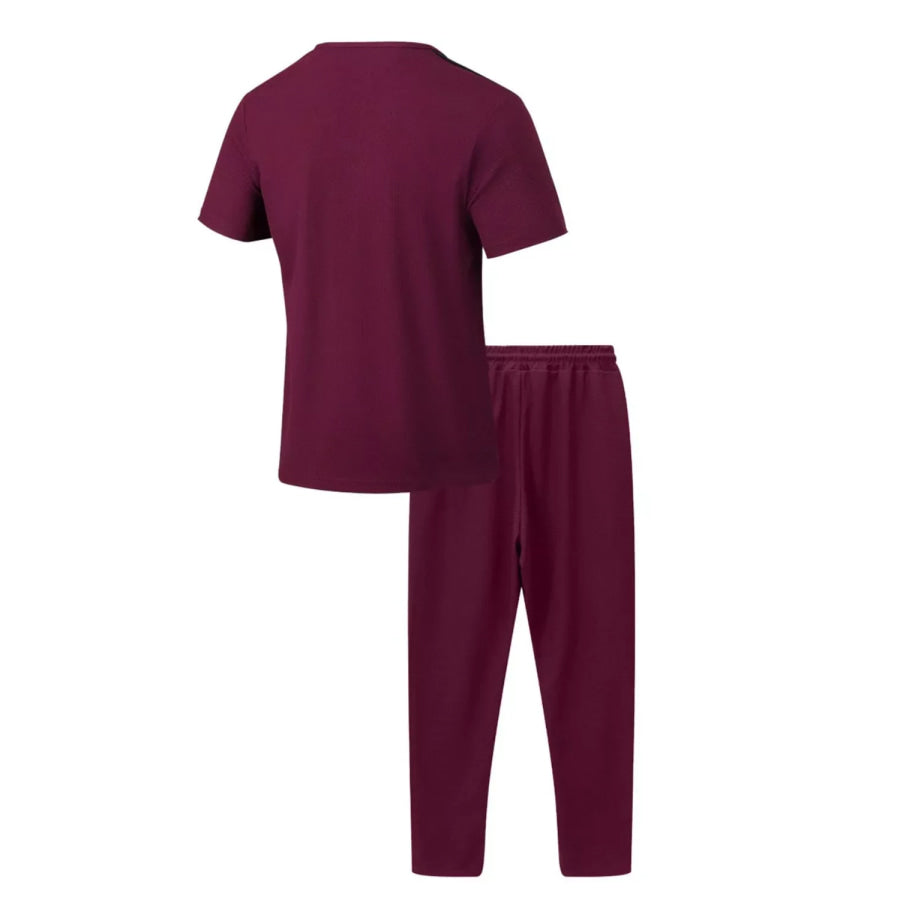 Men’s Full Size Lace-Up Front Top and Pants Casual Set Plus Size Apparel and Accessories