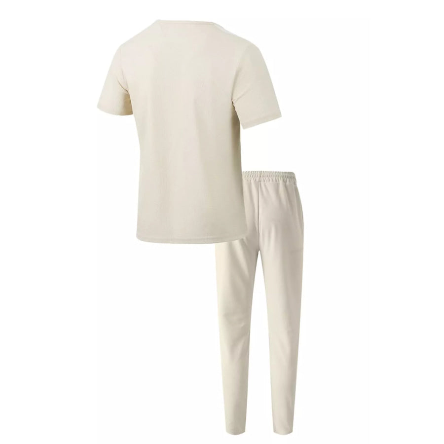 Men’s Full Size Lace-Up Front Top and Pants Casual Set Plus Size Apparel and Accessories