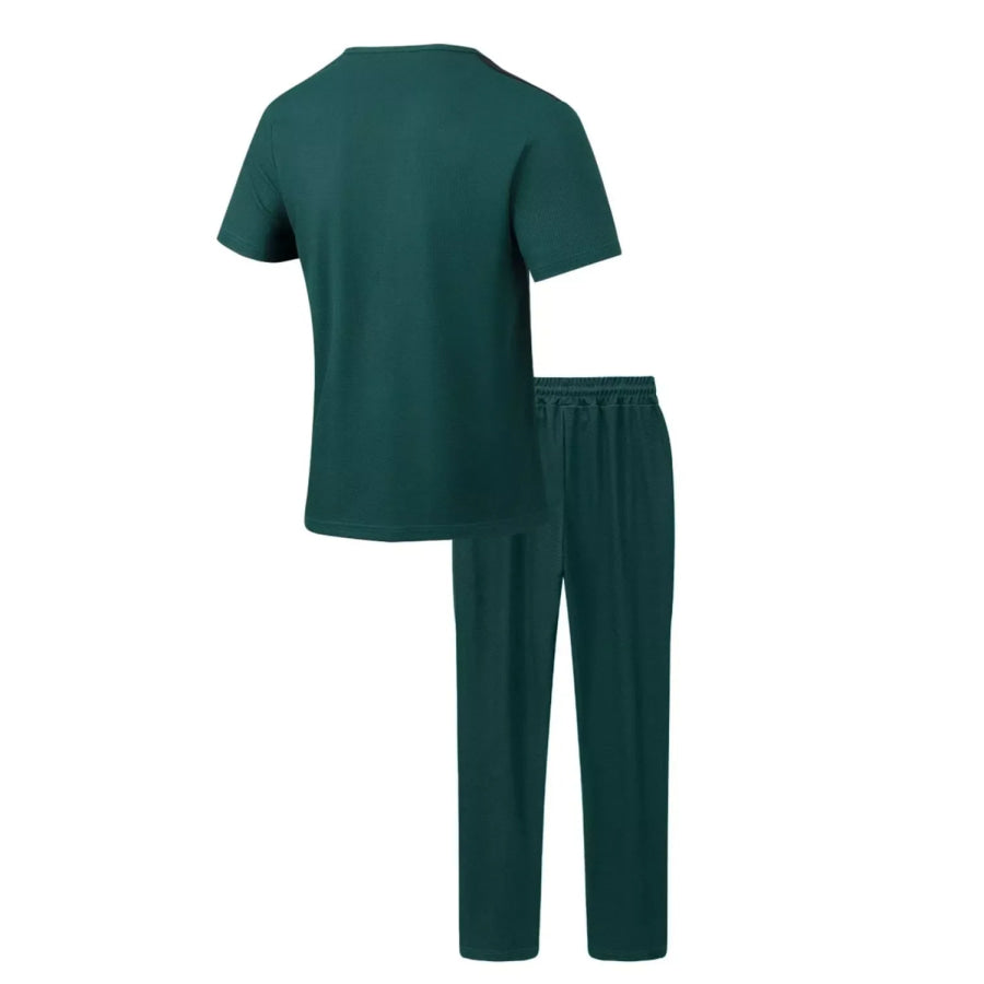 Men’s Full Size Lace-Up Front Top and Pants Casual Set Plus Size Apparel and Accessories