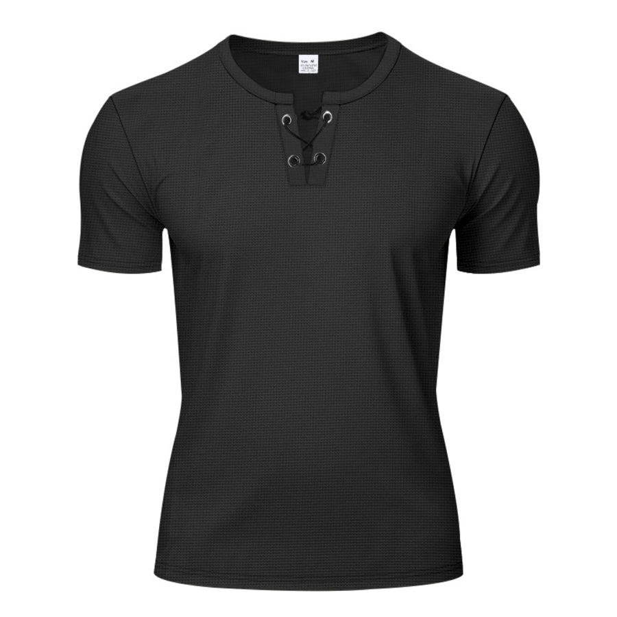 Men’s Full Size Lace-Up Neck T-Shirt Plus Size Apparel and Accessories