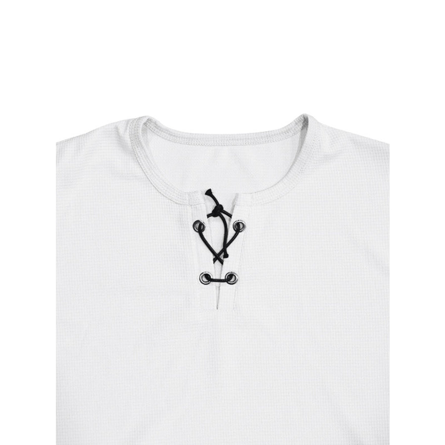 Men’s Full Size Lace-Up Neck T-Shirt Plus Size Apparel and Accessories