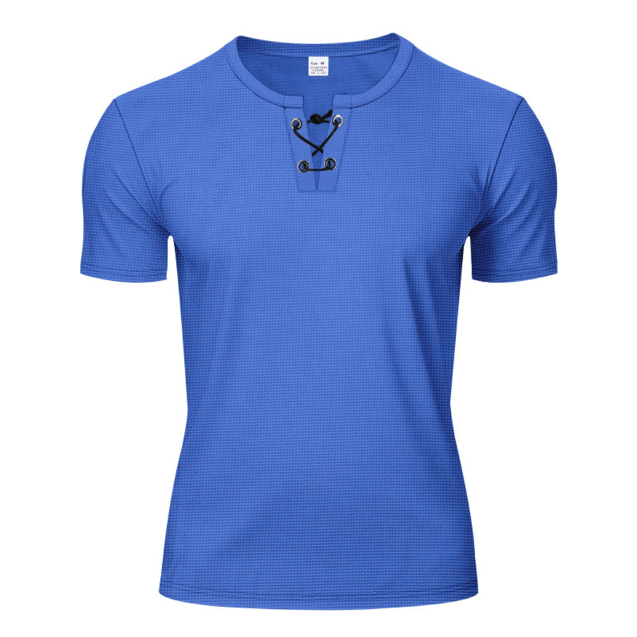Men’s Full Size Lace-Up Neck T-Shirt Plus Size Apparel and Accessories