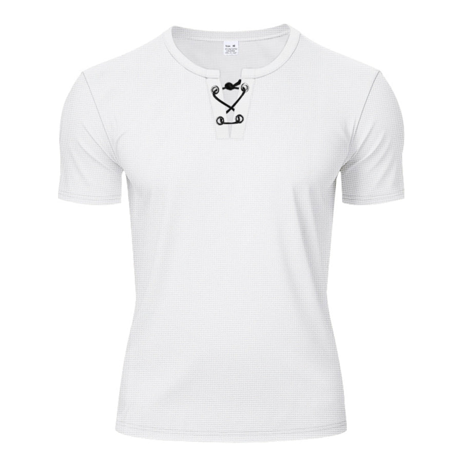 Men’s Full Size Lace-Up Neck T-Shirt Plus Size Apparel and Accessories