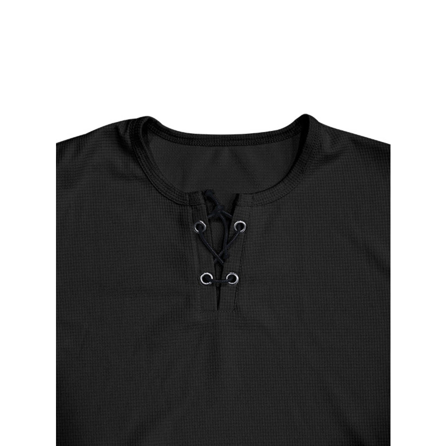 Men’s Full Size Lace-Up Neck T-Shirt Plus Size Apparel and Accessories