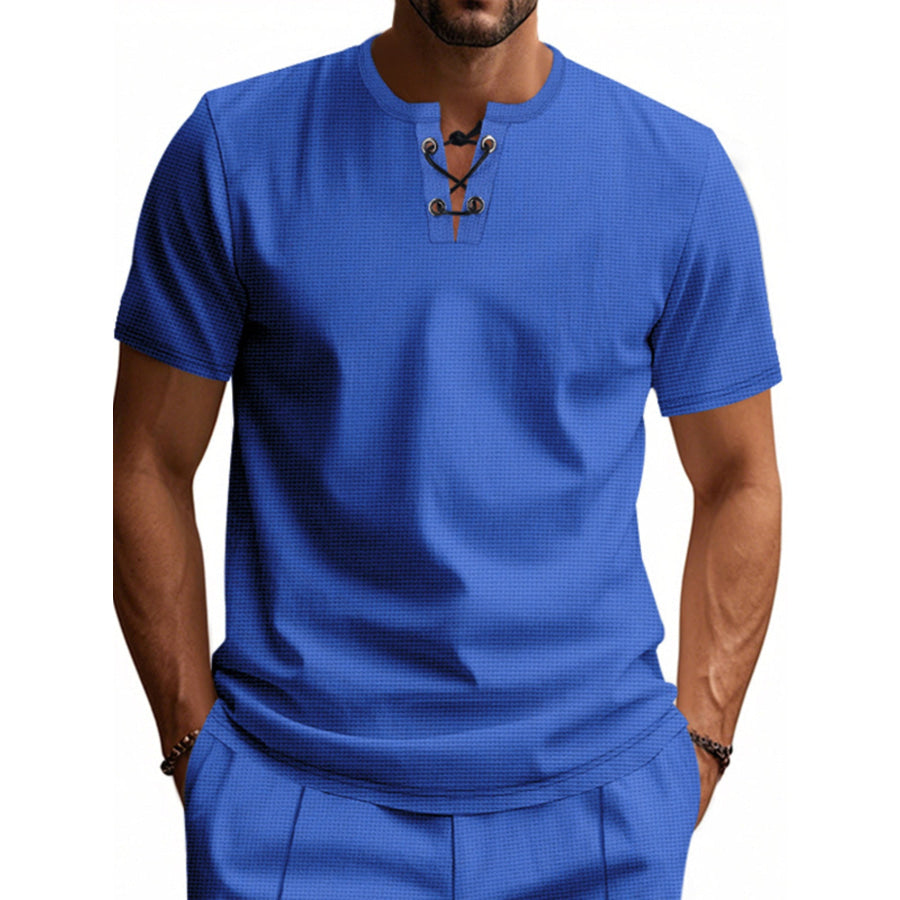 Men’s Full Size Lace-Up Neck T-Shirt Plus Size Apparel and Accessories