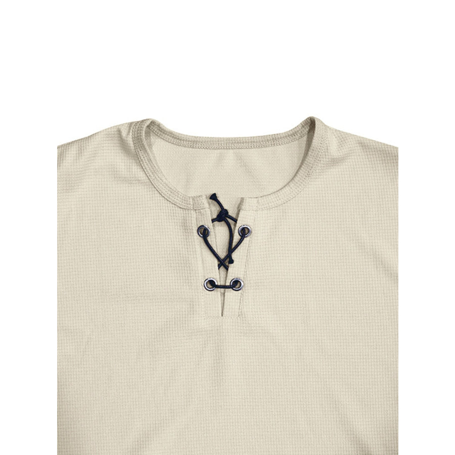 Men’s Full Size Lace-Up Neck T-Shirt Plus Size Apparel and Accessories