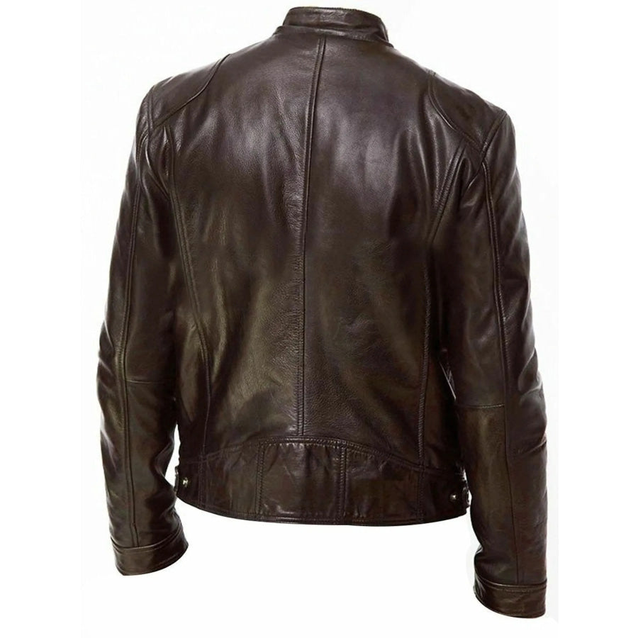 Men’s Full Size Leather Biker Jacket with Zipper Pockets Plus Size Apparel and Accessories