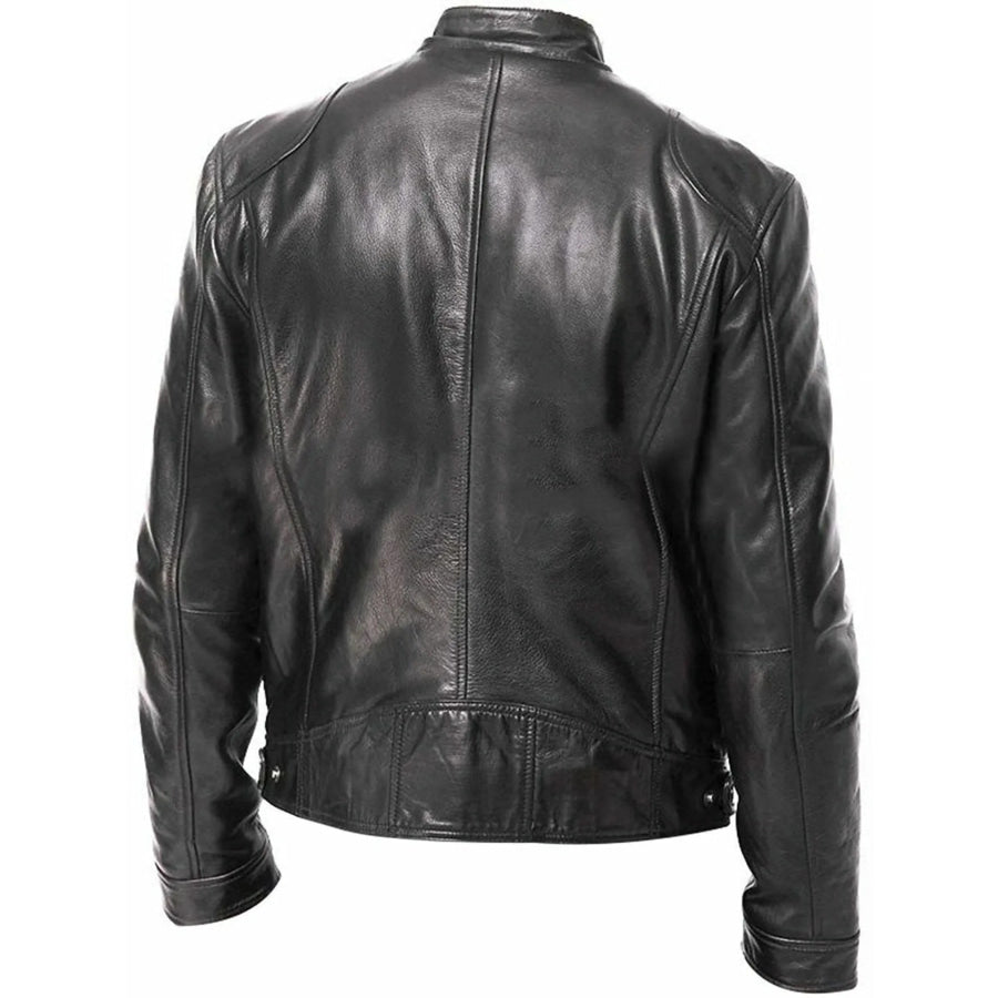 Men’s Full Size Leather Biker Jacket with Zipper Pockets Plus Size Apparel and Accessories