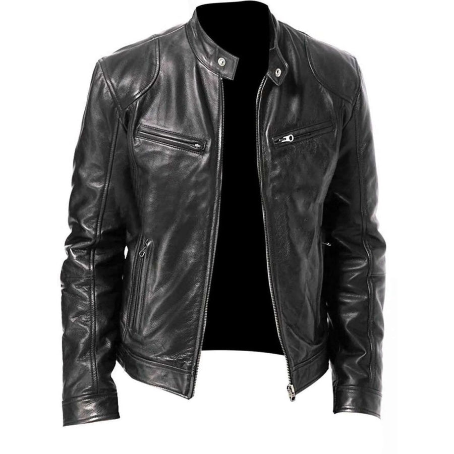 Men’s Full Size Leather Biker Jacket with Zipper Pockets Plus Size Apparel and Accessories