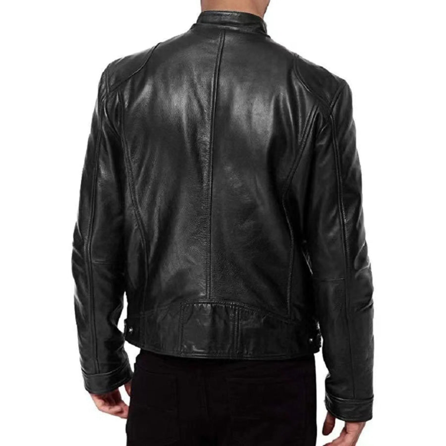 Men’s Full Size Leather Biker Jacket with Zipper Pockets Plus Size Apparel and Accessories