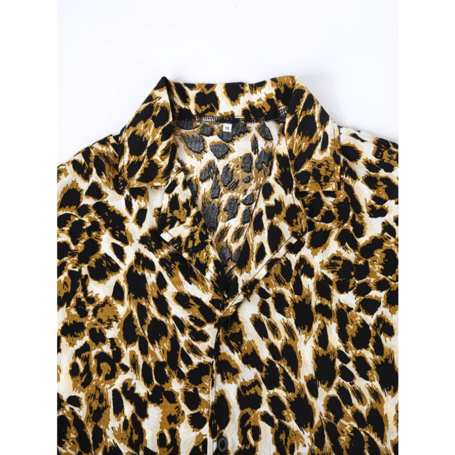 Men’s Full Size Leopard Print Short Sleeve Shirt Plus Size Apparel and Accessories