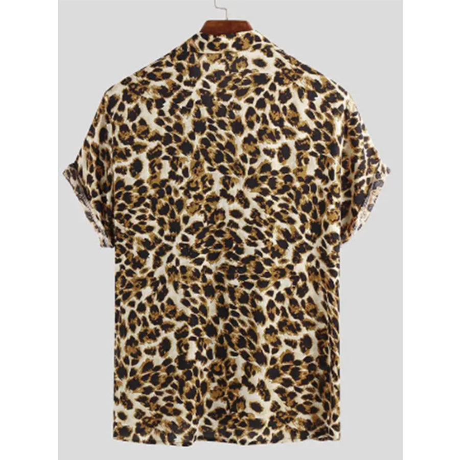 Men’s Full Size Leopard Print Short Sleeve Shirt Plus Size Apparel and Accessories