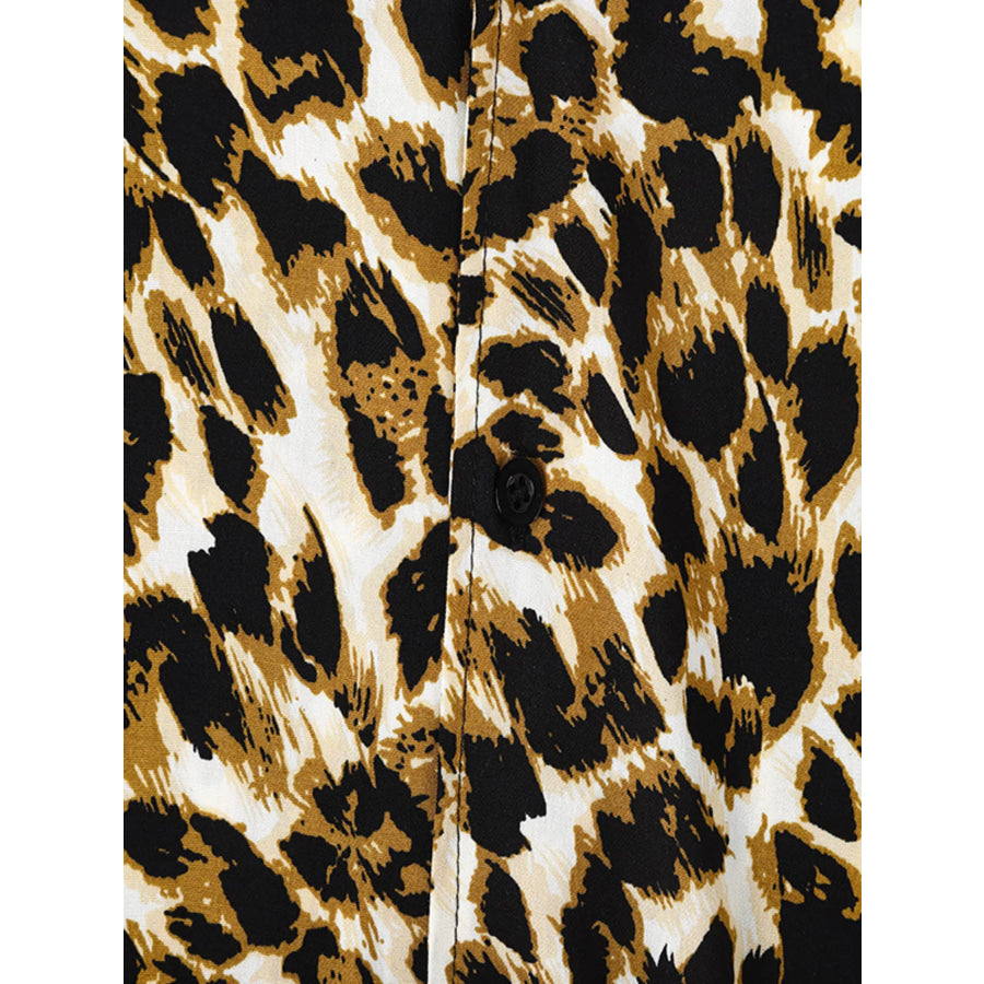 Men’s Full Size Leopard Print Short Sleeve Shirt Plus Size Apparel and Accessories