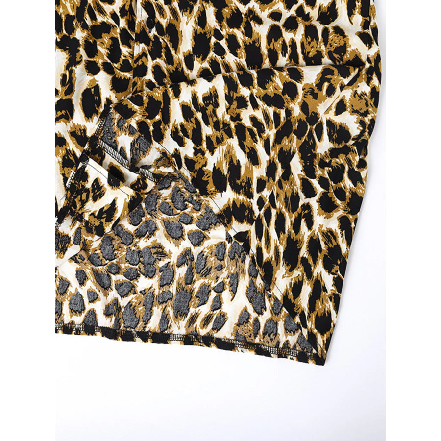Men’s Full Size Leopard Print Short Sleeve Shirt Plus Size Apparel and Accessories