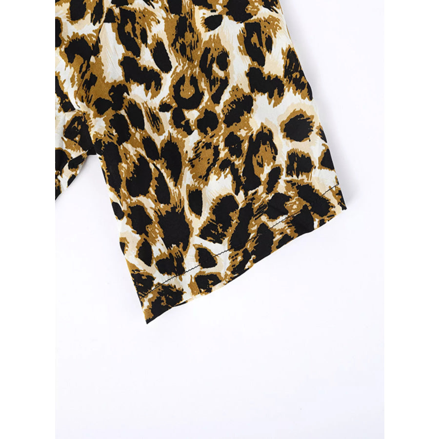Men’s Full Size Leopard Print Short Sleeve Shirt Plus Size Apparel and Accessories
