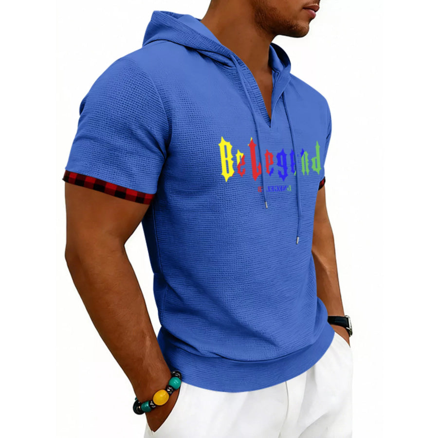 Men’s Full Size Letter Graphic Short Sleeve Hooded Top Plus Size Apparel and Accessories
