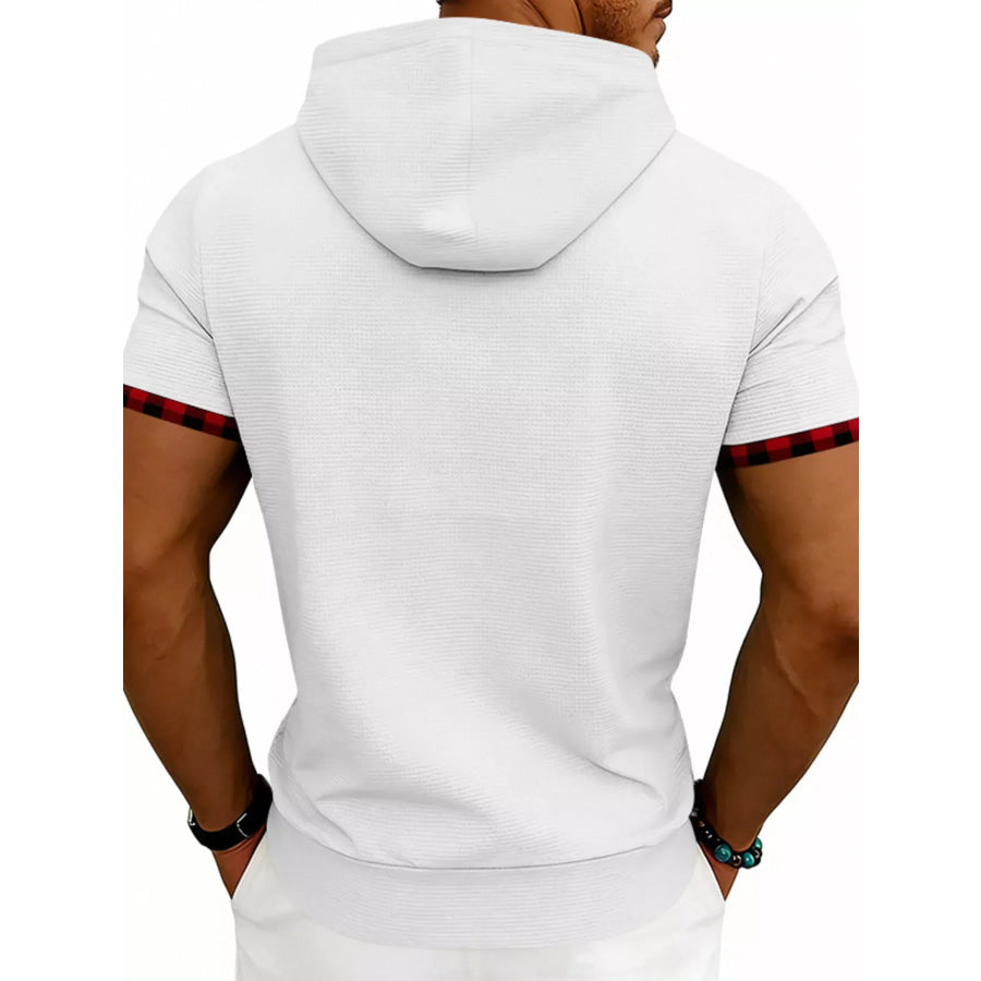 Men’s Full Size Letter Graphic Short Sleeve Hooded Top Plus Size Apparel and Accessories