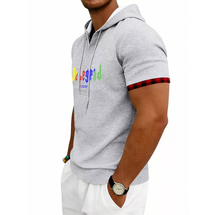 Men’s Full Size Letter Graphic Short Sleeve Hooded Top Plus Size Apparel and Accessories