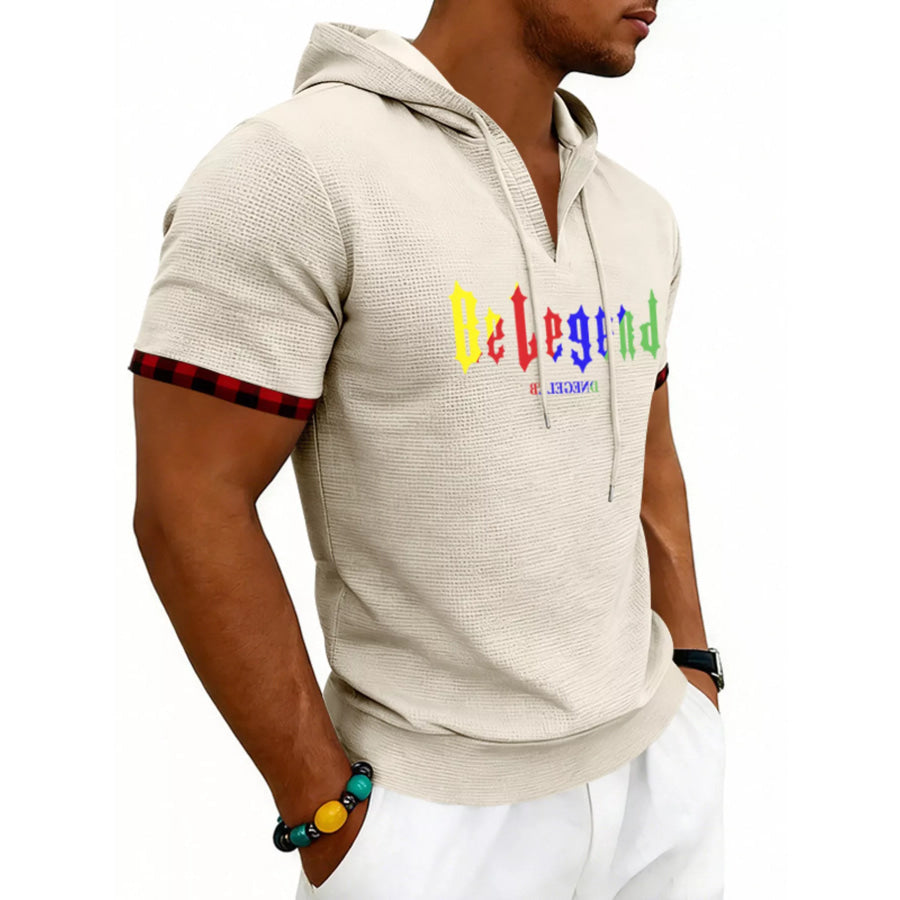 Men’s Full Size Letter Graphic Short Sleeve Hooded Top Plus Size Apparel and Accessories
