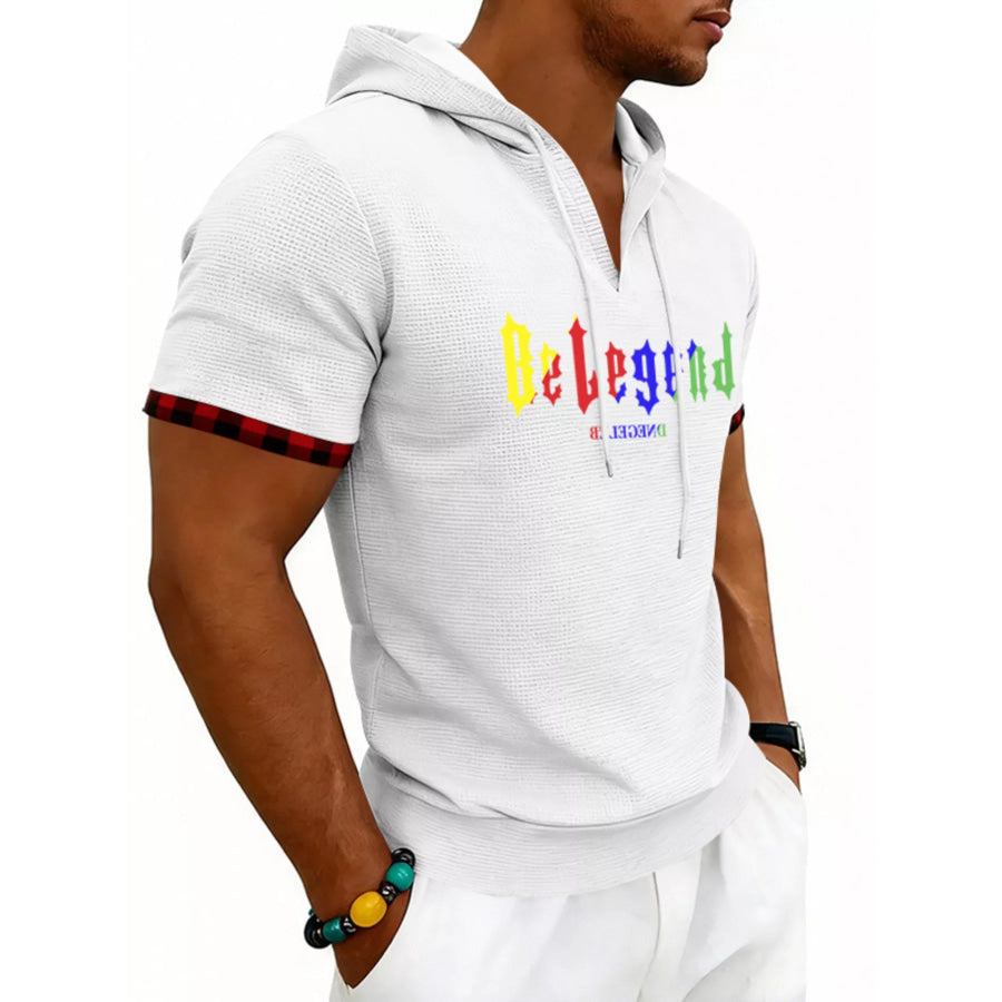 Men’s Full Size Letter Graphic Short Sleeve Hooded Top Plus Size Apparel and Accessories
