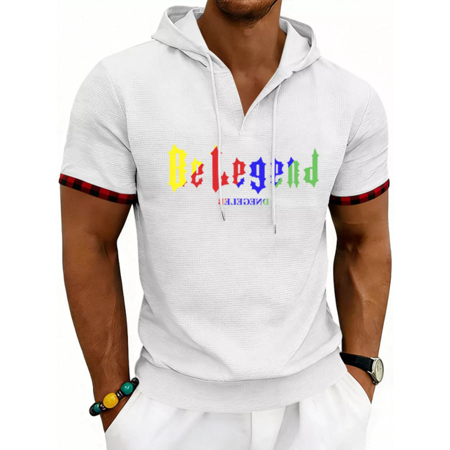 Men’s Full Size Letter Graphic Short Sleeve Hooded Top Plus Size White / S Apparel and Accessories