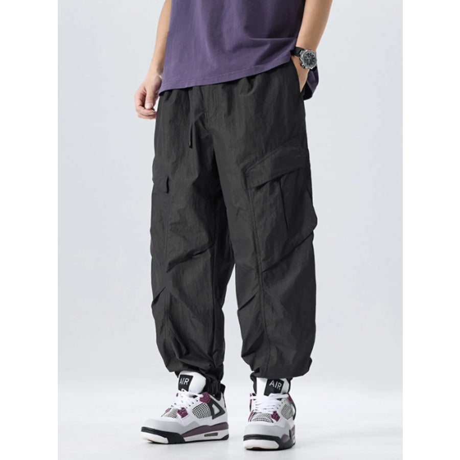 Men’s Full Size Lightweight Cargo Pants with Adjustable Belt Plus Size Black / S Apparel and Accessories