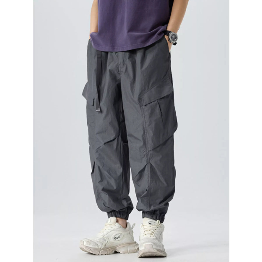 Men’s Full Size Lightweight Cargo Pants with Adjustable Belt Plus Size Dark Gray / S Apparel and Accessories