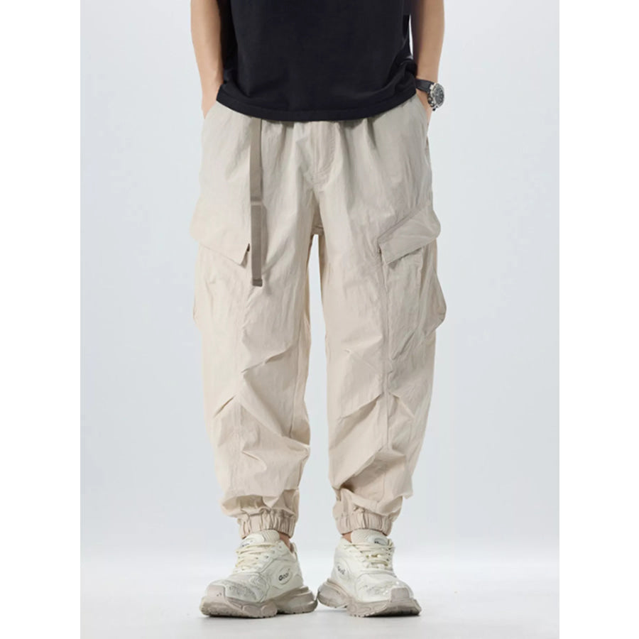 Men’s Full Size Lightweight Cargo Pants with Adjustable Belt Plus Size Khaki / S Apparel and Accessories