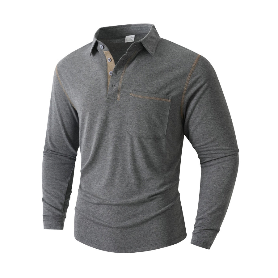 Men’s Full Size Long Sleeve Casual Polo Plus Size Apparel and Accessories