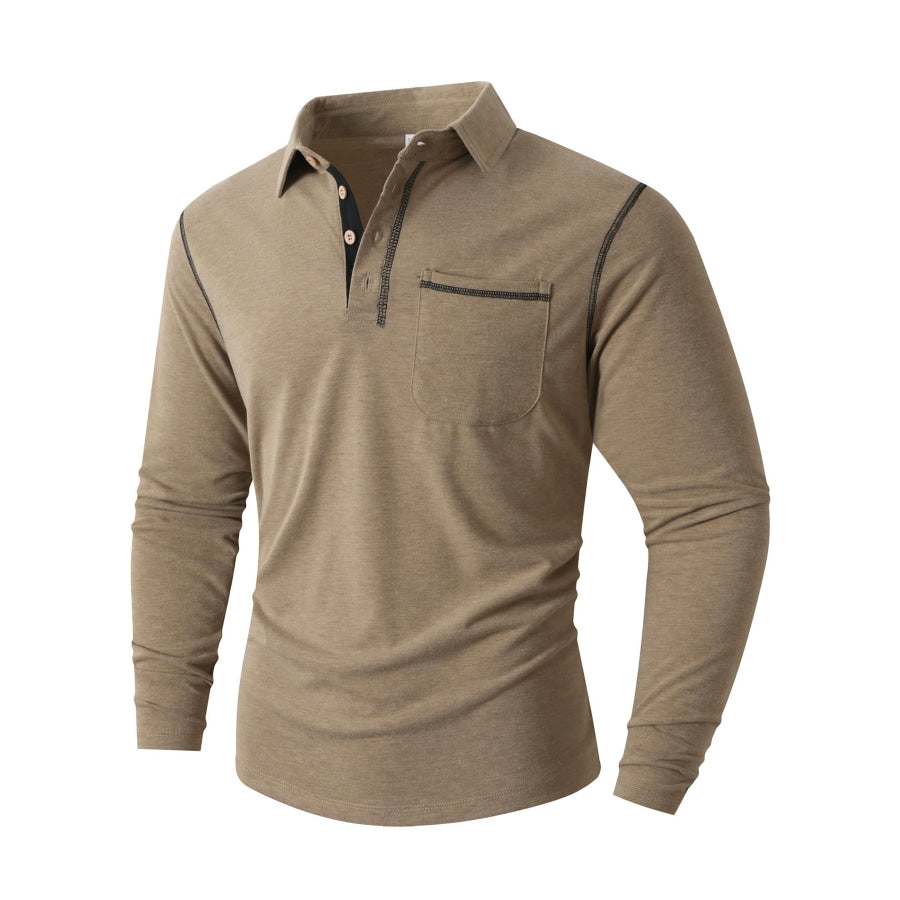 Men’s Full Size Long Sleeve Casual Polo Plus Size Apparel and Accessories