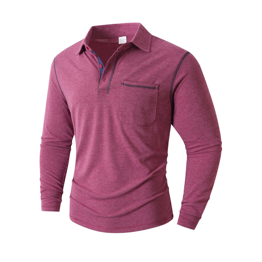 Men’s Full Size Long Sleeve Casual Polo Plus Size Apparel and Accessories