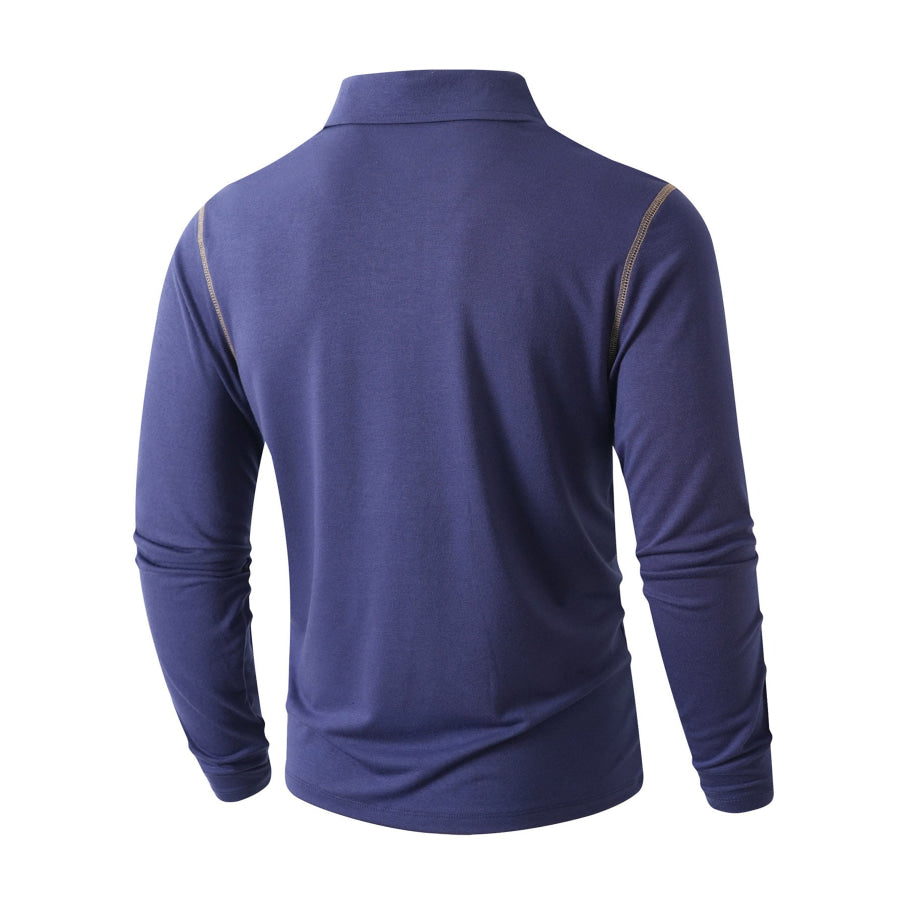 Men’s Full Size Long Sleeve Casual Polo Plus Size Apparel and Accessories