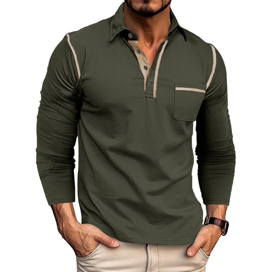 Men’s Full Size Long Sleeve Casual Polo Plus Size Army Green / S Apparel and Accessories