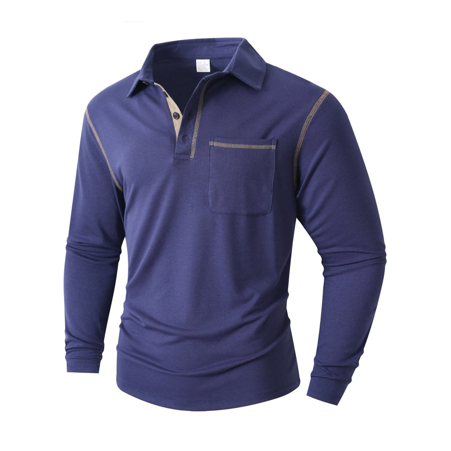 Men’s Full Size Long Sleeve Casual Polo Plus Size Navy Blue / S Apparel and Accessories