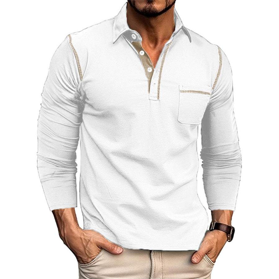 Men’s Full Size Long Sleeve Casual Polo Plus Size White / S Apparel and Accessories